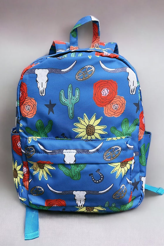 Longhorn cow, cactus, sunflower printed backpack. BP-202323-19