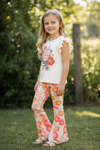 Lucky Cowgirl Club" Cream angel sleeve top & orange floral bottoms. OFG60877 JEAN