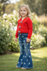 Bow printed on denim bootcut jeans w/adjustable waistband.  PNG60121 AMY