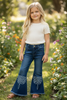Dark denim blue boot stitch bleached pants. PNG60139 AMY