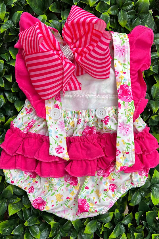 Floral printed baby romper with ruffle hem. SR120803-SOL