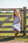 Blue gingham patriotic tiered dress. DRG60732 AMY