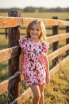 Pink checkered western printed romper with angel sleeves. PNG60137 AMY