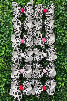  12piece cow printed hair bows. 4" with multi color centered. BW-DSG-COW4
