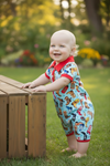 Lt. Blue multi-printed western printed baby romper with snaps. RPB60287 JEAN