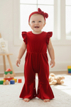 Red velvety jumpsuit  with snaps. RPG60831 SOL