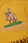 COWGIRLS" YELLOW GRAPHIC FRINGE TOP. TPG25113065 SOL