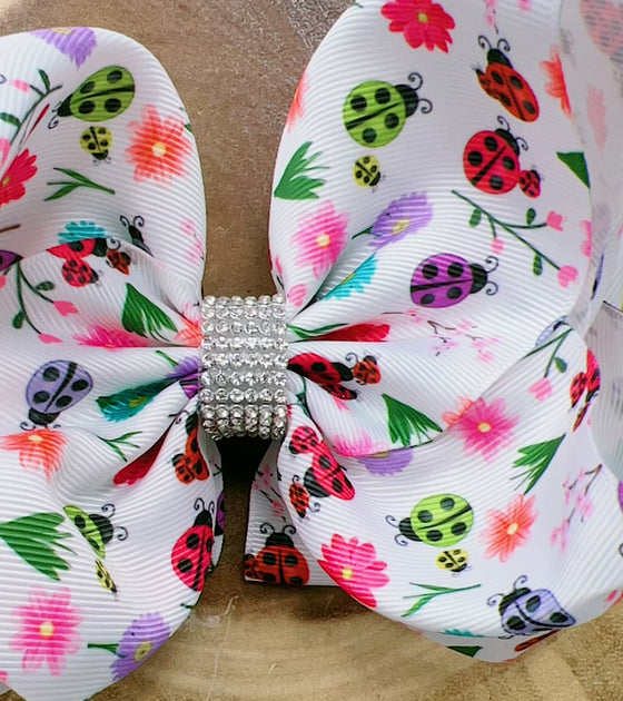 Multi Color lady bug printed double layer hair bows. 4PCS/$10.00 BW-DSG-B3