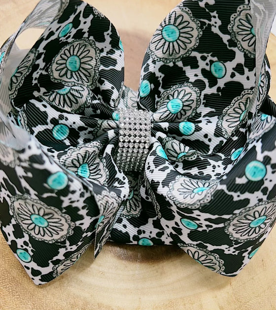 Concho & cow printed double layer hair bows. 4PCS/$10.00 BW-DSG-B2