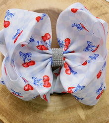  Cherry & checker printed double layer hair bows. 4pcs/$10.00 BW-DSG-B4