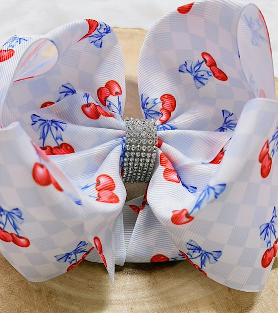 Cherry & checker printed double layer hair bows. 4pcs/$10.00 BW-DSG-B4