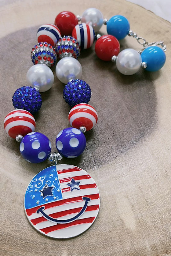 Patriotic multi-color bubble necklace with emoji pendant. 4PCS/$15.00 ACG-30133007