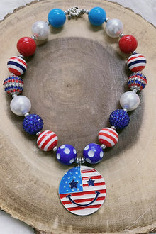  Patriotic multi-color bubble necklace with emoji pendant. 4PCS/$15.00 ACG-30133007