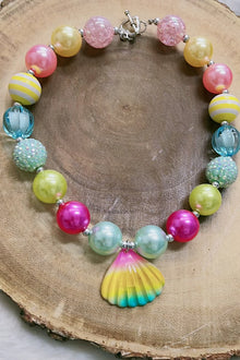  Multi-Color bubble necklace with seashell pendant. 3pcs/$12.00 ACG251522084