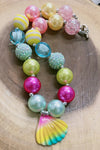 Multi-Color bubble necklace with seashell pendant. 3pcs/$12.00 ACG251522084