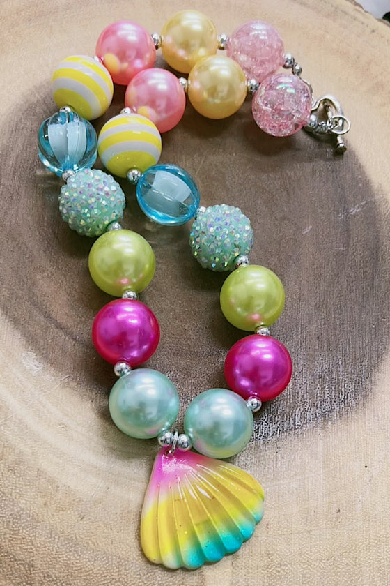 Multi-Color bubble necklace with seashell pendant. 3pcs/$12.00 ACG251522084