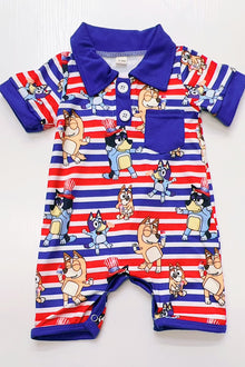  Blu*y patriotic baby romper with snaps.