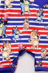 Blu*y patriotic baby romper with snaps.