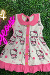 Kitty printed on white w/fuchsia ruffle trim.GSD041108-WEN