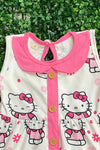 Kitty printed on white w/fuchsia ruffle trim.GSD041108-WEN