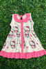 Kitty printed on white w/fuchsia ruffle trim.GSD041108-WEN