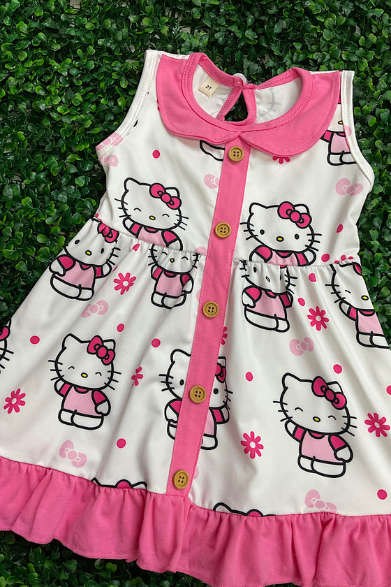 Kitty printed on white w/fuchsia ruffle trim.GSD041108-WEN