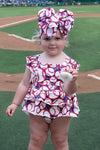 BASEBALL PRINTED BABY ONESIE W/ SNAPS. (headband is sold separately)L-DLH2354K-AMY