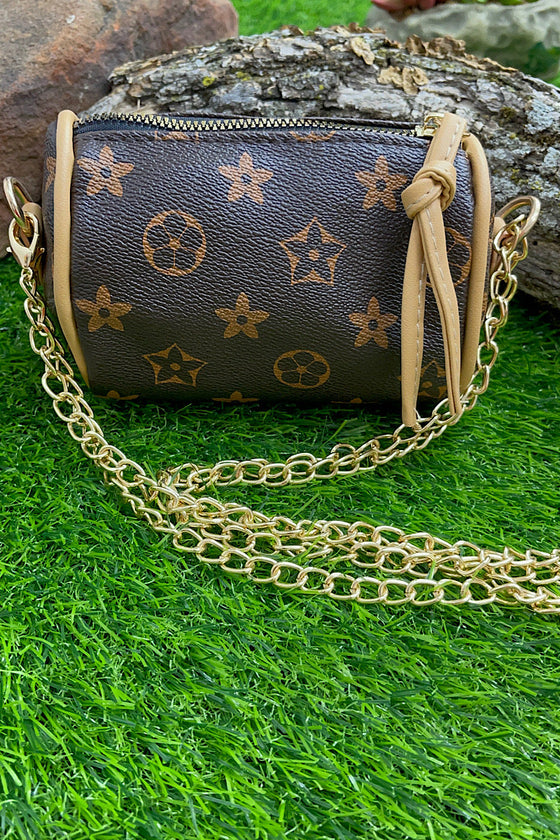 BROWN STAR PRINTEDCROSSBODY PURSE  WITH CHAIN. ACG251522058