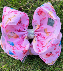  Back to school pink printed double layer hair bows. 4PCS/$10.00 BW-DSG-1041