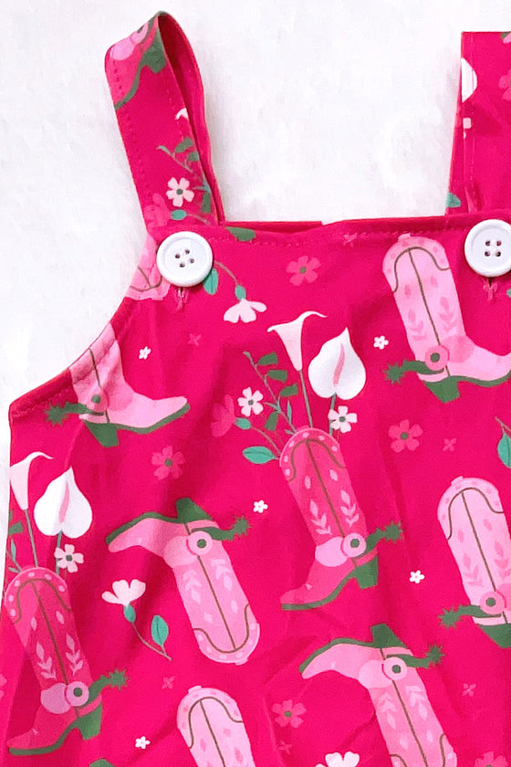 Cowboy boot printed on Fuchsia printed baby romper. SR030702-SOL