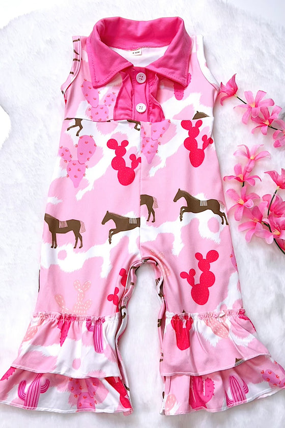 Horse and cactus western printed girls baby romper. SR031202-SOL