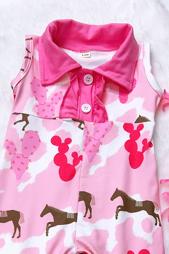Horse and cactus western printed girls baby romper. SR031202-SOL