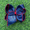 Navy blue Patriotic USA floral embroidery bow w/moon stitch. 4pcs/$12.00 BW-DSG-5134