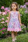 Seagull / floral printed girls dress with pink scallop hem & under shorts attached. GSD013016 AMY