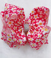 Floral printed on pink double layer hair bows. (4PCS/$10.00) BW-DSG-B12
