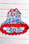 Lt. Blue w/ multi printed patriotic bow Hi-Performance dress w/scallop hem. GSD013014-JEAN