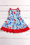 Lt. Blue w/ multi printed patriotic bow Hi-Performance dress w/scallop hem. GSD013014-JEAN