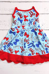 Lt. Blue w/ multi printed patriotic bow Hi-Performance dress w/scallop hem. GSD013014-JEAN