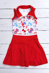 Patriotic printed bow crop top & skort. Hi-Performance material. GSD013006-AMY