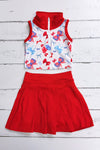 Patriotic printed bow crop top & skort. Hi-Performance material. GSD013006-AMY
