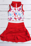 Patriotic printed bow crop top & skort. Hi-Performance material. GSD013006-AMY