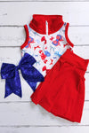 Patriotic printed bow crop top & skort. Hi-Performance material. GSD013006-AMY