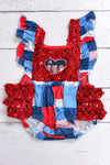 Patriotic multi-printed patch baby romper. RPG60740 Jean