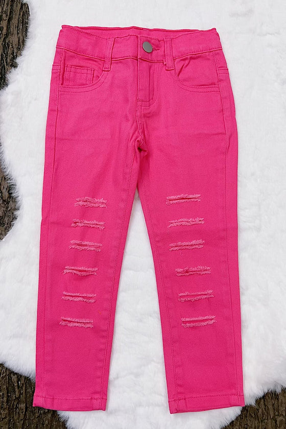Fuschia ripped skinny jeans. PNG25133064 JEANN