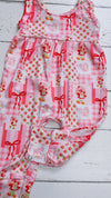 Strawberry coquette bow printed baby romper. SR013028- JEAN