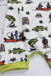 Gone Fishing printed baby romper w/lime green hem & snaps. SR013031-SOL
