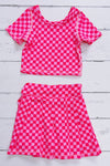 Lt. Pink & fuchsia Checkered printed top & skort set. GSD020410-JEAN