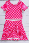 Lt. Pink & fuchsia Checkered printed top & skort set. GSD020410-JEAN