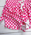 White & fuchsia Checkered printed Hi-Performance Shorts. SS020404-SOL