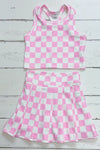 Lt. Pink & white checker printed crop top and skort. SR112710-JEAN